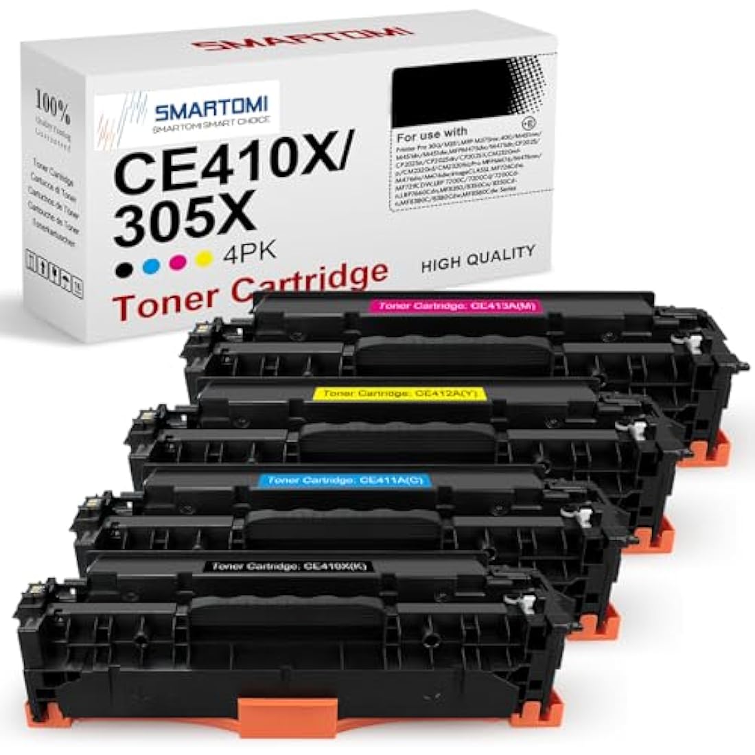 SMARTOMI 305X CE410X Toner Cartridges Remanufactured for HP 305X CE410X 305A CE411A CE412A CE413A for HP LaserJet Pro 400 color M451dn M451nw M451dw MFP M475dw M475dn M375nw M351a (4-Pack)