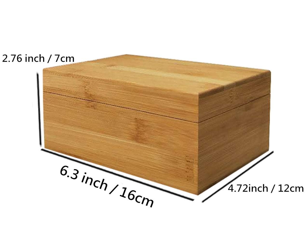 Zhou Bamboo Storage Box with Cover - Natural, Unpainted, Wooden Gift Box - 6.3x4.72x2.76 Inch