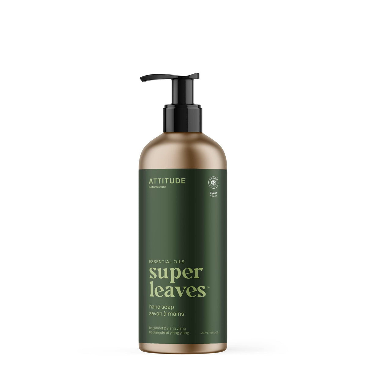 ATTITUDE Hand Soap, EWG Verified, Plant and Mineral-Based Ingredients, Vegan Personal Care Products, Refillable Aluminum Bottle, Bergamot and Ylang