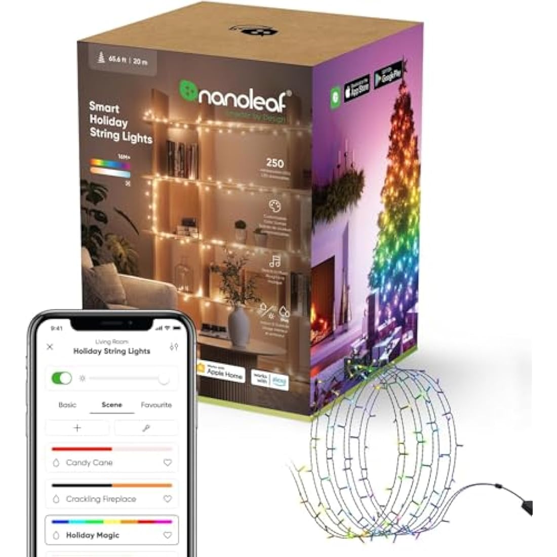 Nanoleaf Matter Essentials 20M RGB LED Smart String Holiday Lights - Thread & Wi-Fi, Matter Over Thread, Bluetooth Colour Changing LED String Light, Works with Google Apple, Room Decor & Gaming