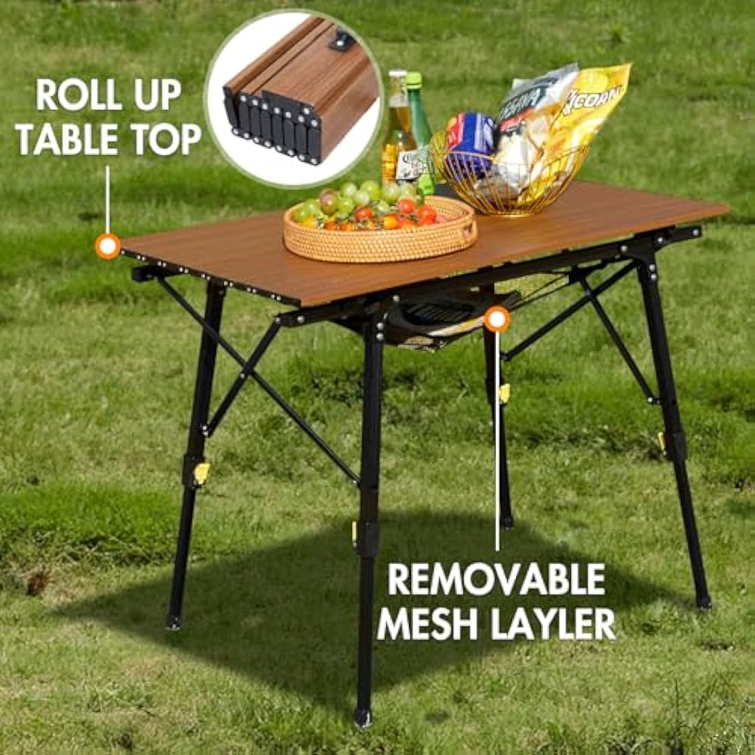 Portal Camping Tables That Fold up 90×53cm Picnic Table Folding Portable with Height Adjustable Legs Collapsible 3ft Aluminium Rollup Outdoor Lightweight Foldable for Beach Fishing Garden BBQ