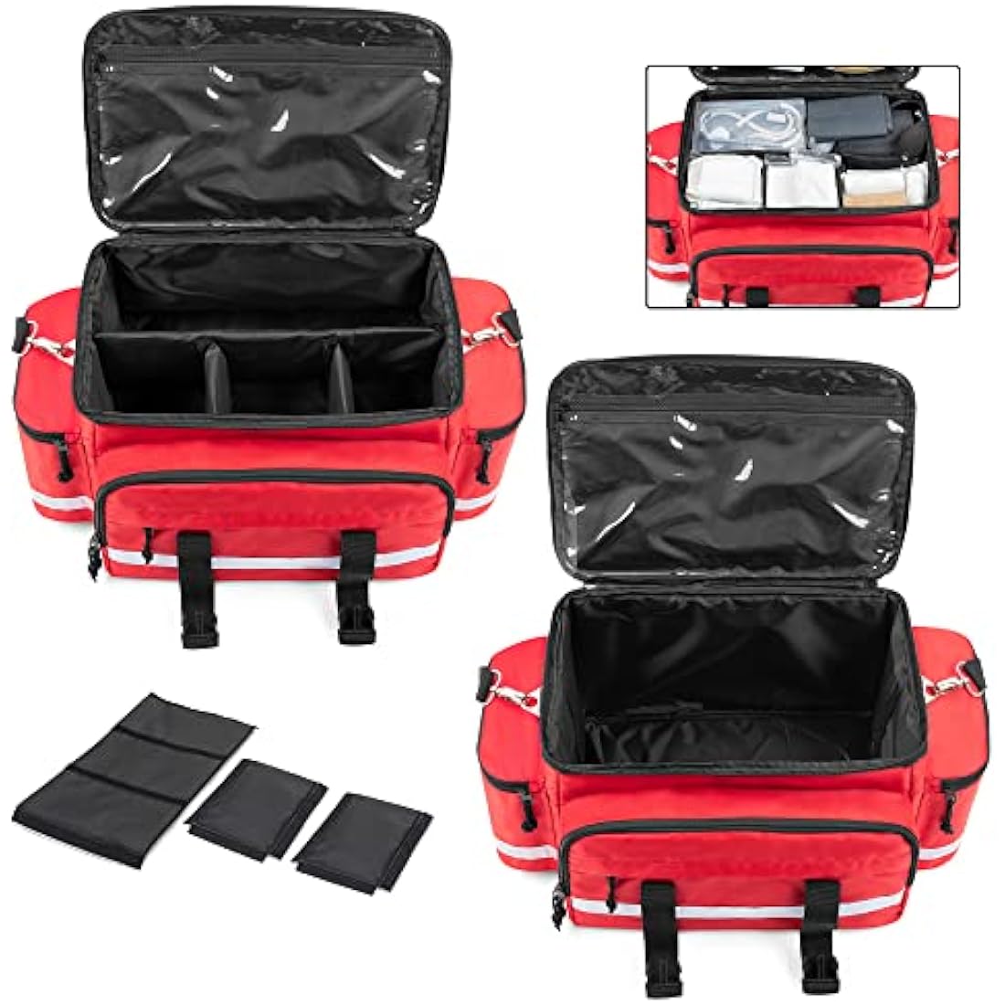 Damero Medical Supplies Bag - Empty First Responder Aid Bag with Detachable Dividers and Top Buckles, Ideal for Trauma, Home Health, Nurse, Red