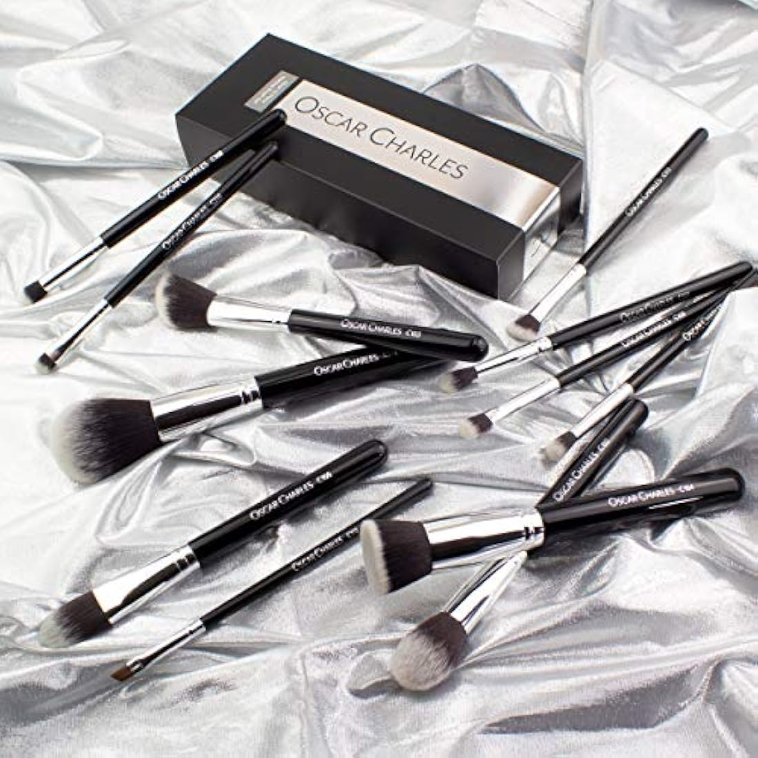 Oscar Charles Makeup Brush Set, 12 Piece Makeup Brushes Set Professional, Six Face Make up Brushes & Six Eye Makeup Brushes Set - Silver