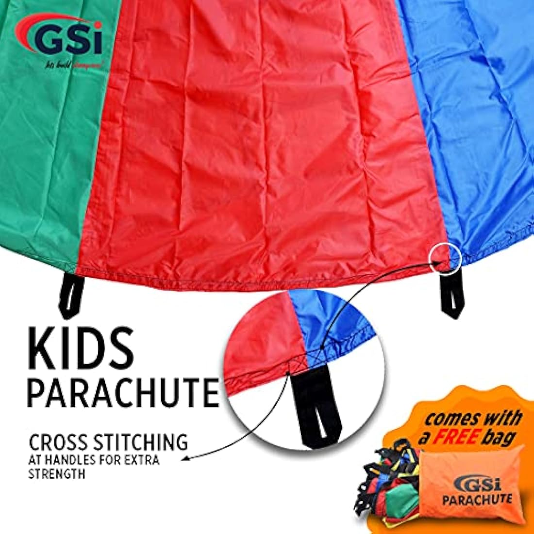 GSi Kids Play Parachute Rainbow Parachute Toy Tent Game for Children Gymnastic Cooperative Play and Outdoor Playground Activities (30 Feet)