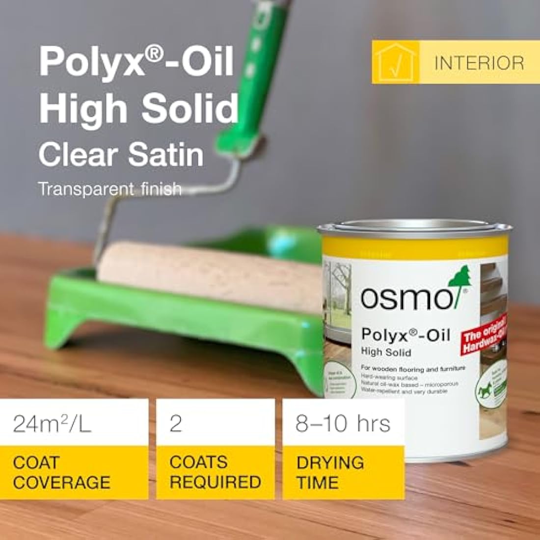 Osmo Polyx®-Oil Hard Wax Oil 3032 - Clear Satin, 750ml - Durable Wood Finish for Furniture & Floors Water & Dirt Resistant Treatment for Oak, Pine, Spruce, Beech & More