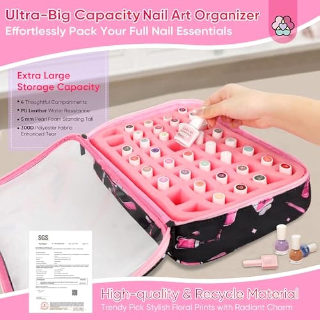 Saviland Nail Polish Organizer Bag: 33L Large Nail Bag Organizer Case Holds 80 Bottles (15ml/0.5 fl.oz) & Nail Lamp Travel Nail Kit Organizer Backpack Holder Nail Organizers and Storage for Nail Tech