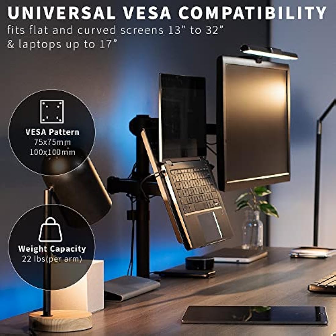 VIVO Black Fully Adjustable 13 to 32 inch Single Computer Monitor and Laptop Desk Mount Combo, Stand with Grommet Option, Fits up to 17 inch Laptops (STAND-V002C)