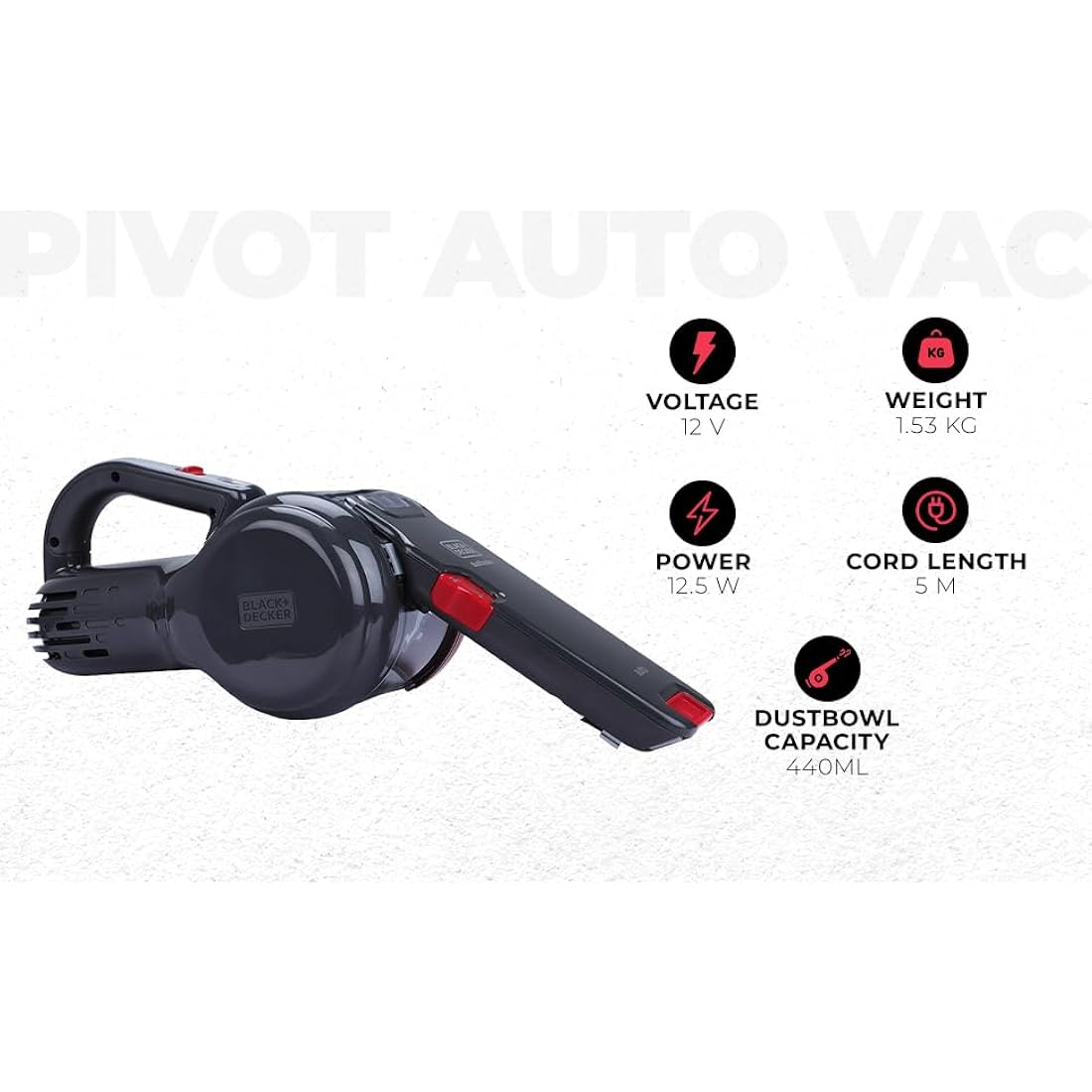 BLACK+DECKER Auto Hand Vacuum, 12V, Cordless, Includes Fold out brush, Upholstery brush and Storage bag, PV1200AV-XJ