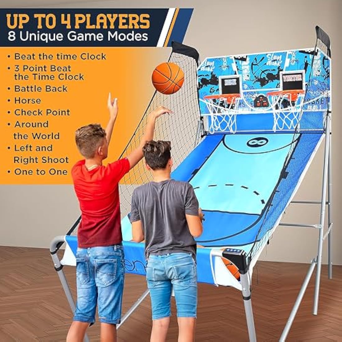 SereneLife Basketball Arcade Game, Foldable Dual Shot Basket Ball Hoop Game, Outdoor Sport Indoor Home Arcade Room w/ Digital LED Scoreboard & Play Timer, Electronic Shooting Machine for Kids & Adults