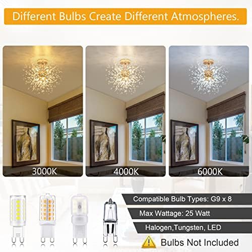 Rayofly Modern Crystal Chandeliers Ceiling Light, Firework Ceiling Lights, Gold, K9 Crystals Fireworks Pendant Lights, Metal, Chandeliers for Living Room, Bedroom, Dining Room, Hallway, Kitchen, 8 G9