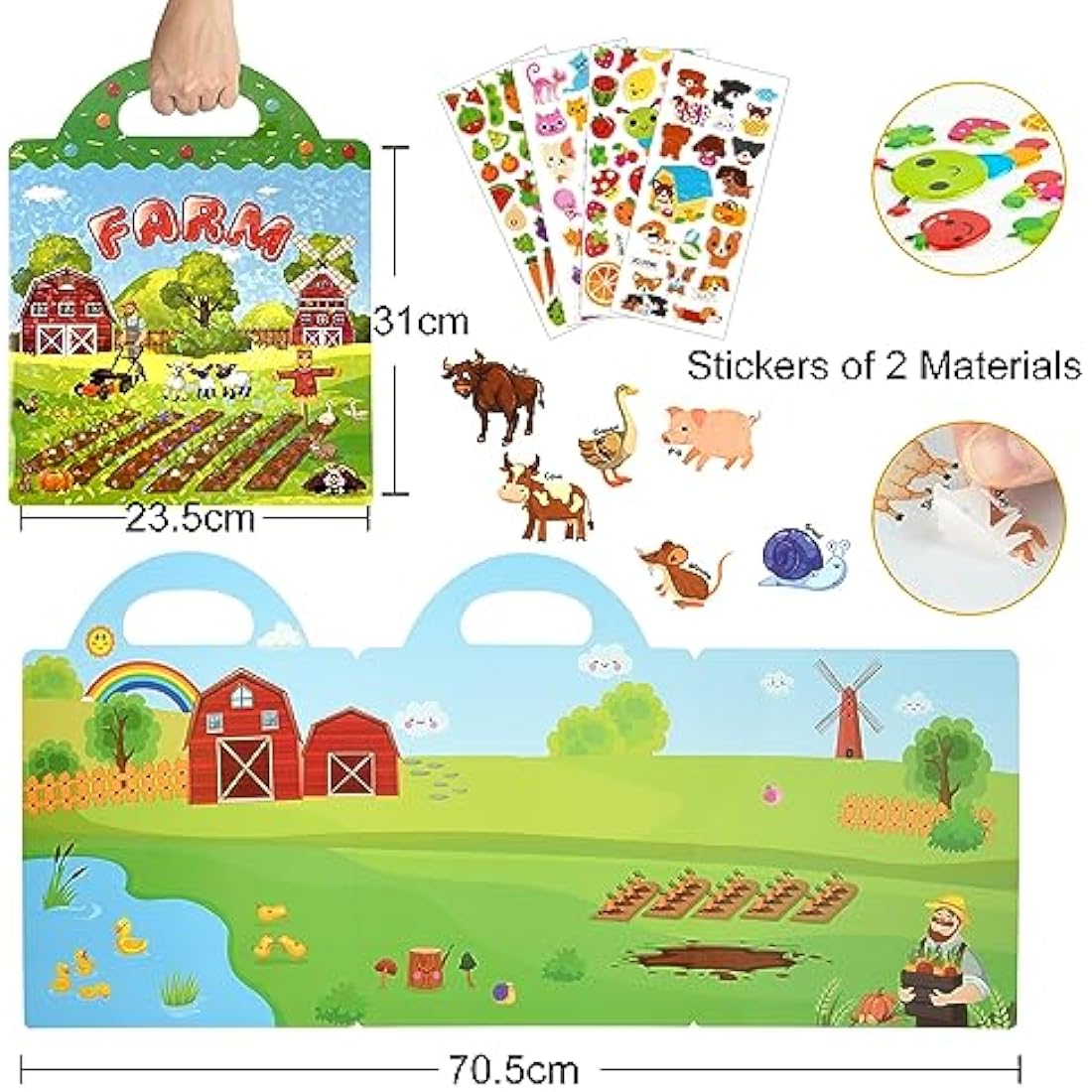 ASTARON Reusable 3D Puffy Sticker Book for Kids 3-6, Cute Waterproof Farm Harvest Stickers 88 Pcs, Puffy Sticker Game Travel Stickers and Educational Sensory Learning Toy Busy Book