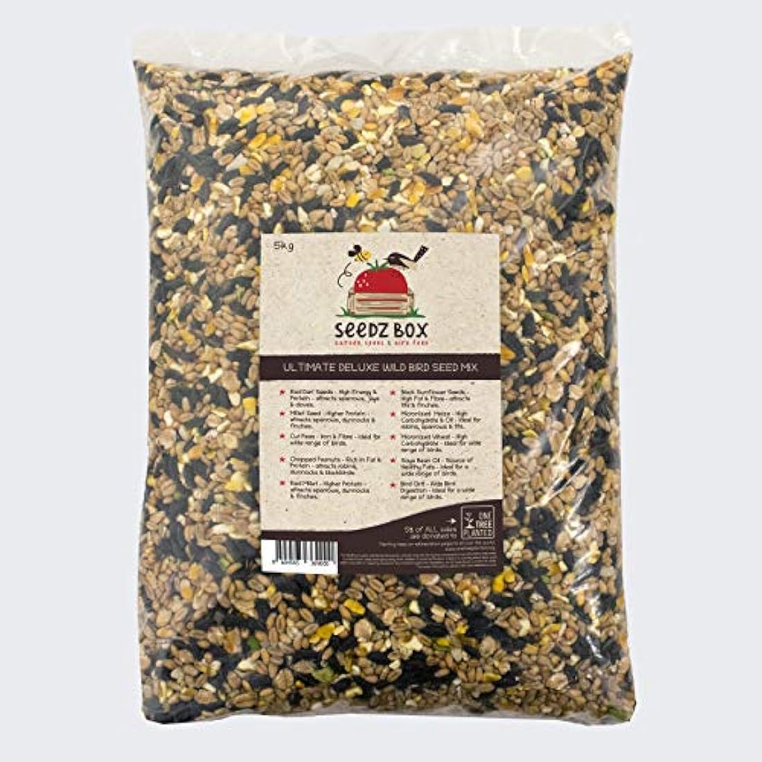 Bird Seed Food For Small Wild Garden Birds 5kg - SeedzBox Deluxe Bird Feed Blend Mix - Grain & Nut Blend - Natural Food for Robins Blackbirds and Sparrows - Millet Peanut Fats and Fibres