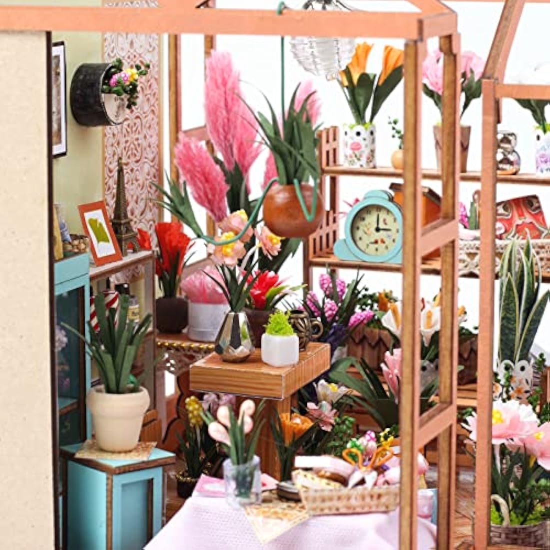 Cuteefun Miniature DIY Dolls House Kit, 1:24 Miniature Greenhouse Craft Kit for Adults, LED Warm Light, Handmade Crafts for Adults Birthday Valentine's Day Father's Day (Flower House)