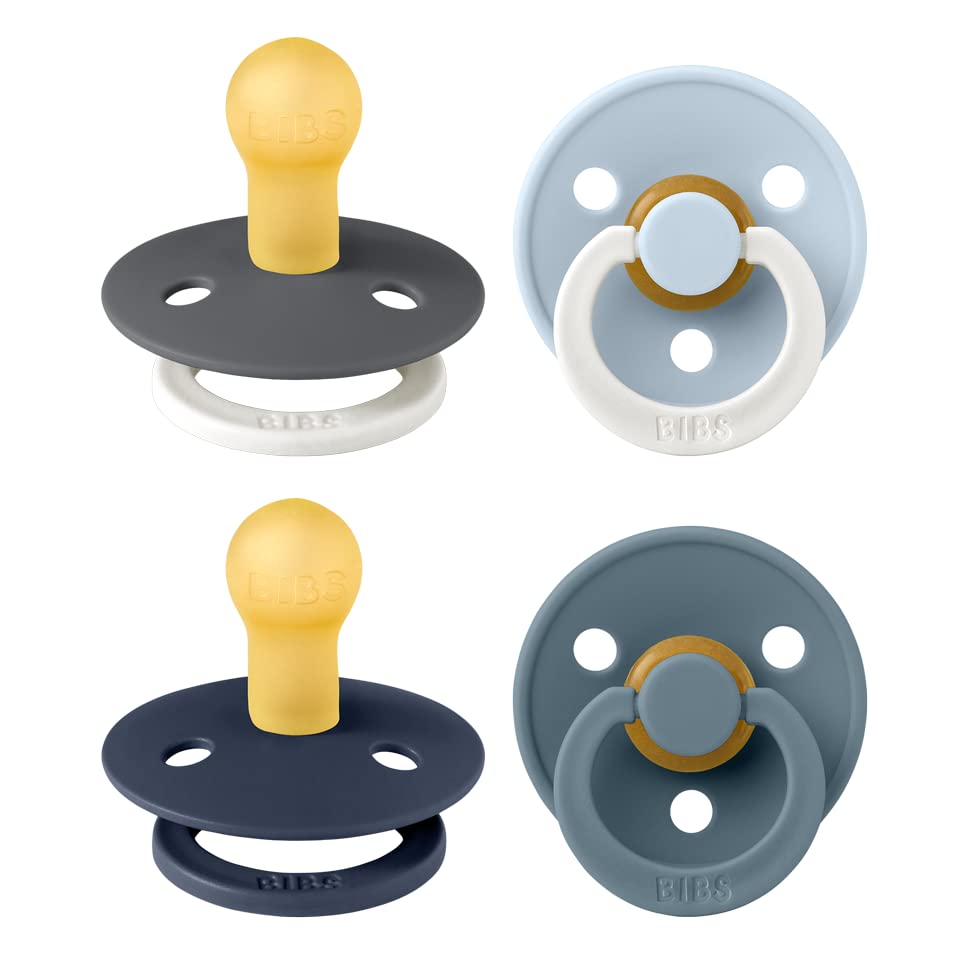 BIBS Dummies Colour 4-Pack, BPA Free Dummy Pacifier, Round Nipple Soothers, Natural Rubber Latex, Made in Denmark. 0-6 Months (Pack of 4), Petrol Glow