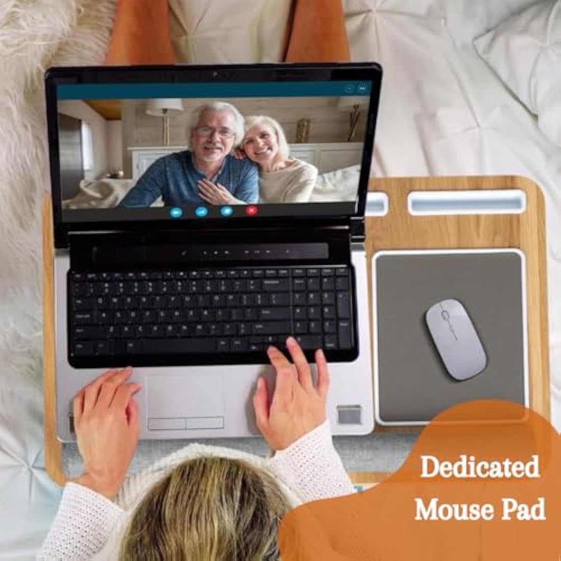 Laptop Tray with Pillow Cushion - Adjustable Lap Desk for Bed & Sofa - Built-in Mouse Pad, Wrist Rest & Phone Holder - Fits Up to 17" Laptops - Portable Writing & Gaming Tray