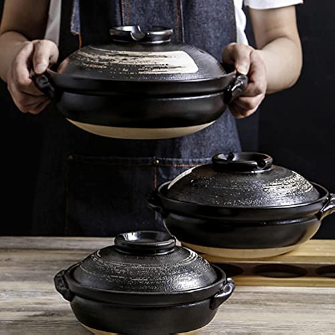 9 * 4Inch Ceramic Hot Pot Earthenware Clay Pot Fondue Pot Earthen Pot Round Stewpot Clay Pots Soup Pot Casserole Cooking Pot for Home