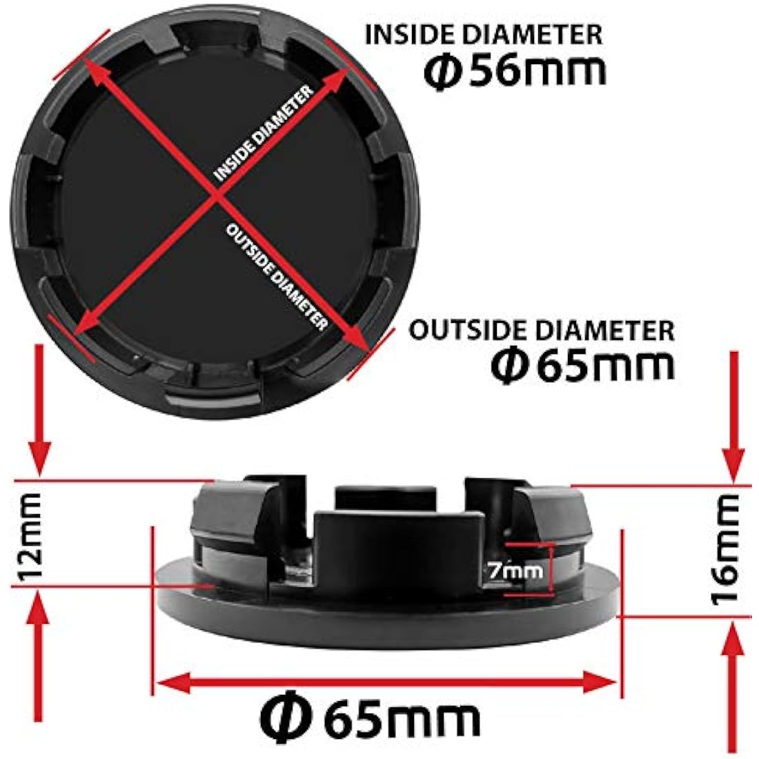 SkinoEu 4 x 65mm Wheel Centre Alloy Hub Center Caps Compatible with VW 3B7 601 171 / 6U7 601 171 Black Hubcaps CV 4