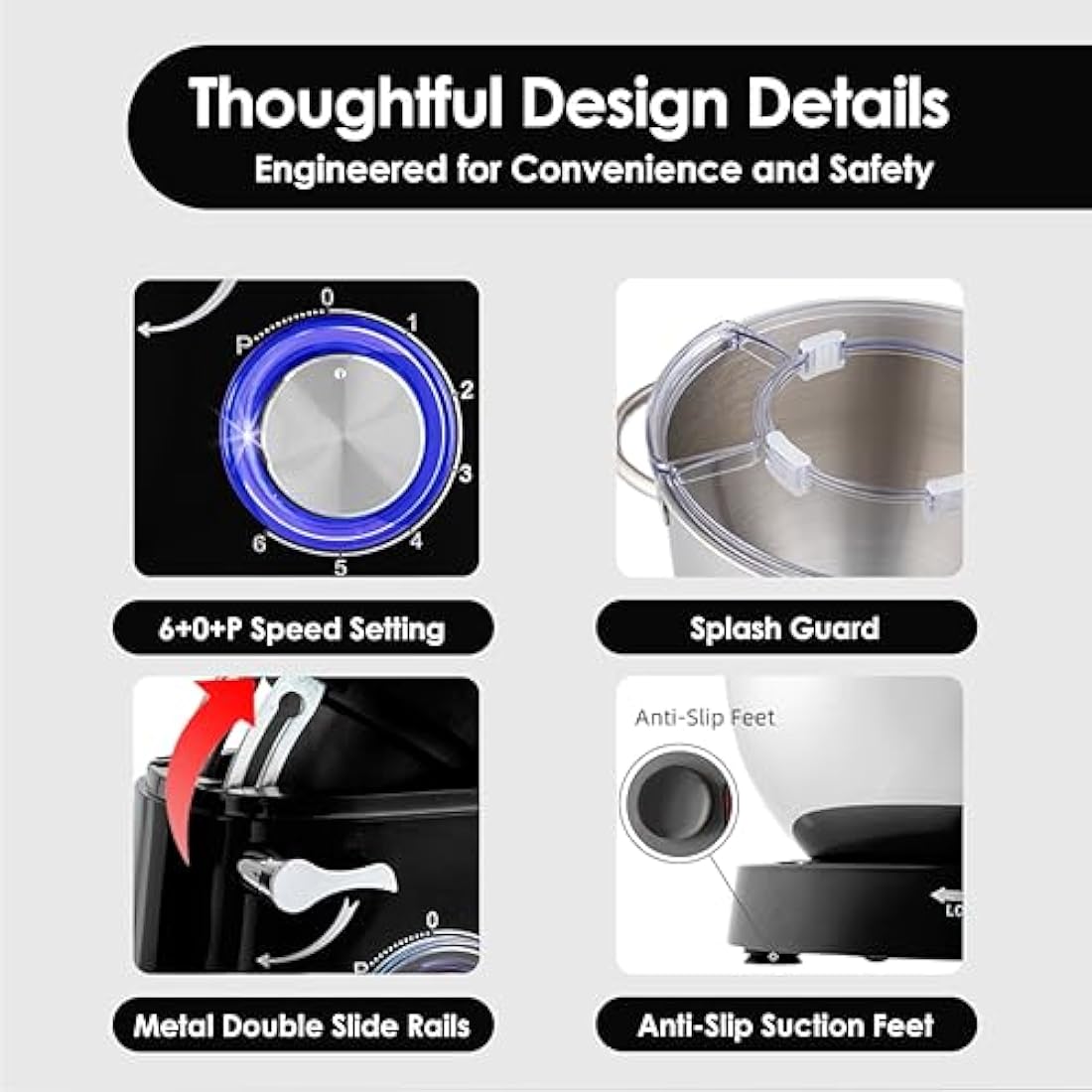 Aucma Stand Mixer, 6.2L Food Mixers for Baking, Electric Kitchen Mixers with Bowl, Dough Hook, Wire Whip & Beater (6.2L, Black)