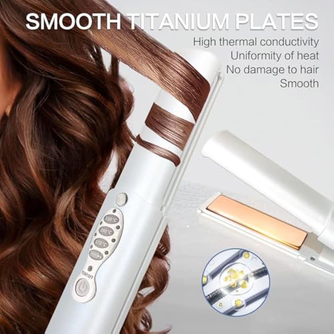 Cordless Hair Straighteners 5000 mAh Long Range Titanium Portable Flat Iron Wireless Mini Hair Straightener Curling Wand 2 in 1 Travel Straightener max. 210℃/410℉ Heats Up in Seconds
