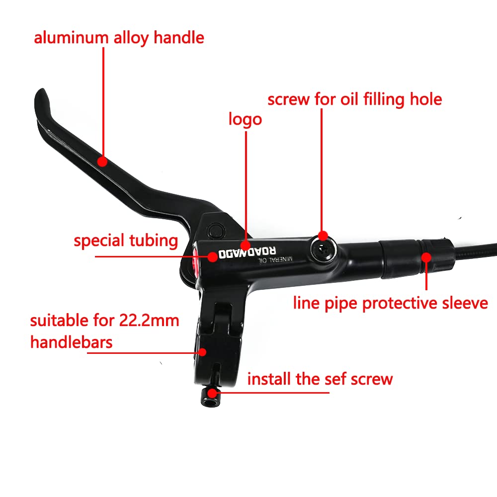 ROADNADO Hydraulic Bike Brakes Set Mountain Bike Disc Brakes, Bicycle Disc Brake Set, 160mm Rotor, Front 800mm Rear 1400mm MTB Hydraulic Brake Set