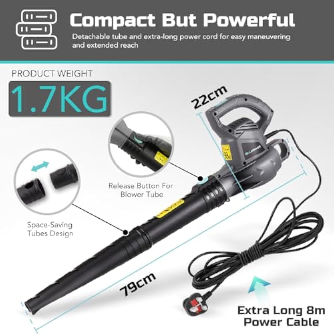Leaf Blower Set by Bluemars - Powerful 3000W, 8m Corded Garden Blower with Garden Leaf Grabbers & Heavy Duty Garden Waste Bags with Handles (262L)