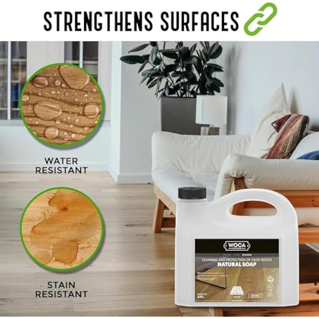WOCA Natural Soap, Natural |2.5 L| - Concentrated Wood Cleaner for oil or wax finished hardwood floors, tables, millwork, cutting boards, and countertops.