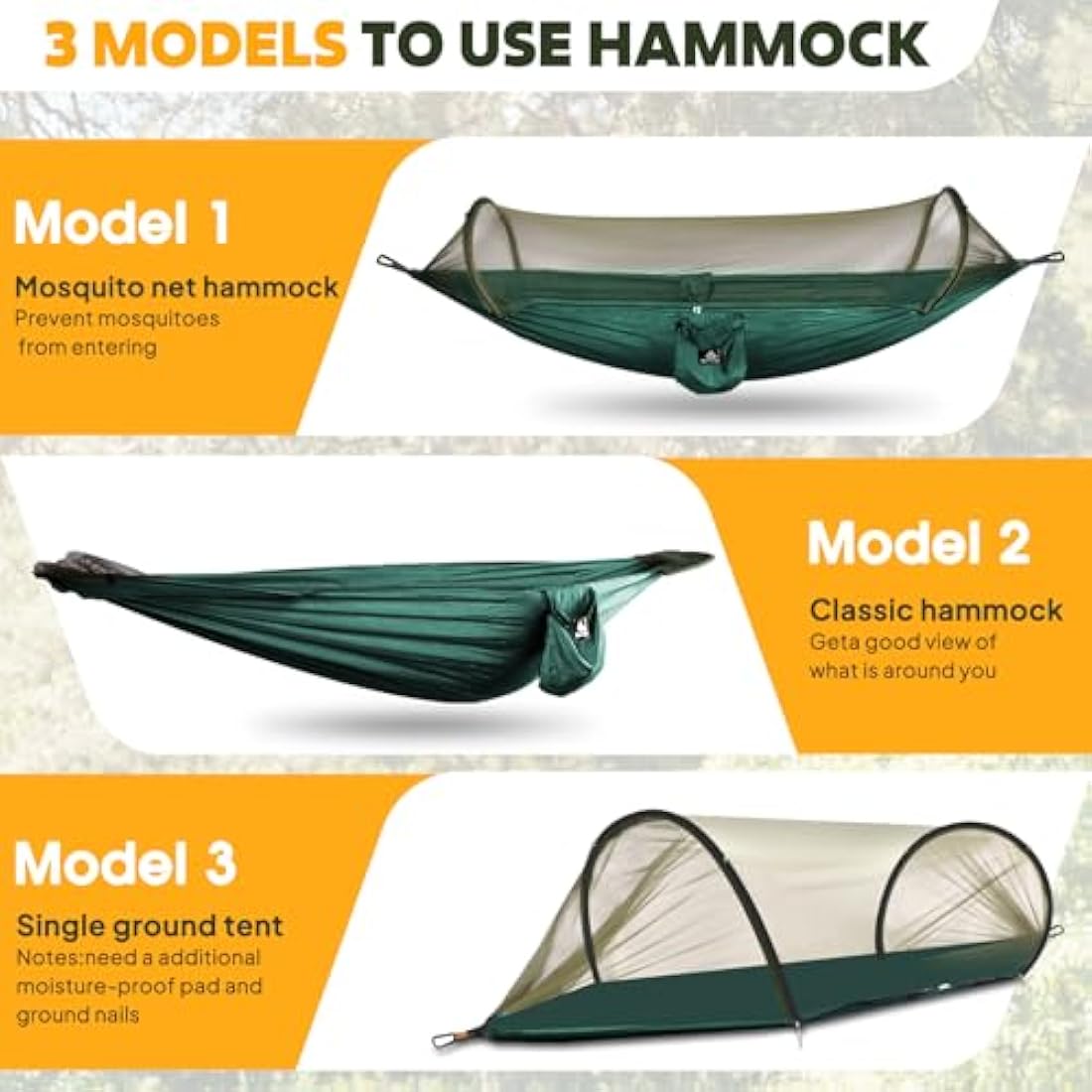 NATUREFUN Ultra-Light Travel Camping Hammock Pop-up Bug Net Hammock 300kg Load Capacity,Breathable,Quick-drying Parachute Nylon 2 Premium Carabiners,2 Tree Slings Included Outdoor Backpacking Hiking