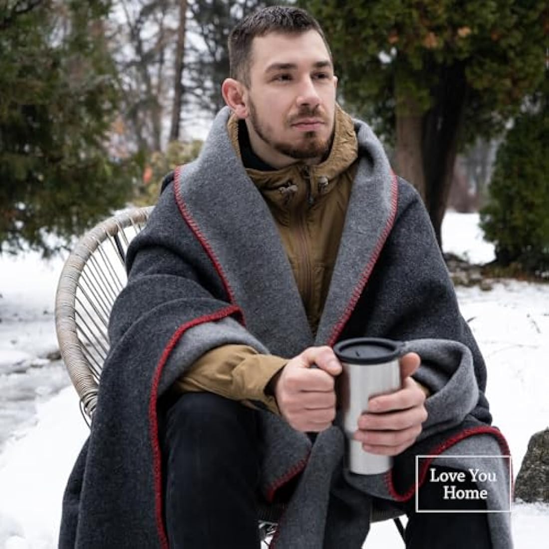 LYHome Travel Blanket - Extra Warm Picnic Throw, Bed Camping Outdoor Wool Blankets, Cozy Soft Throws, Military Army and Garden Outside Use (51x67 in | 130x170 cm | Gray - Dark Gray Double-sided)