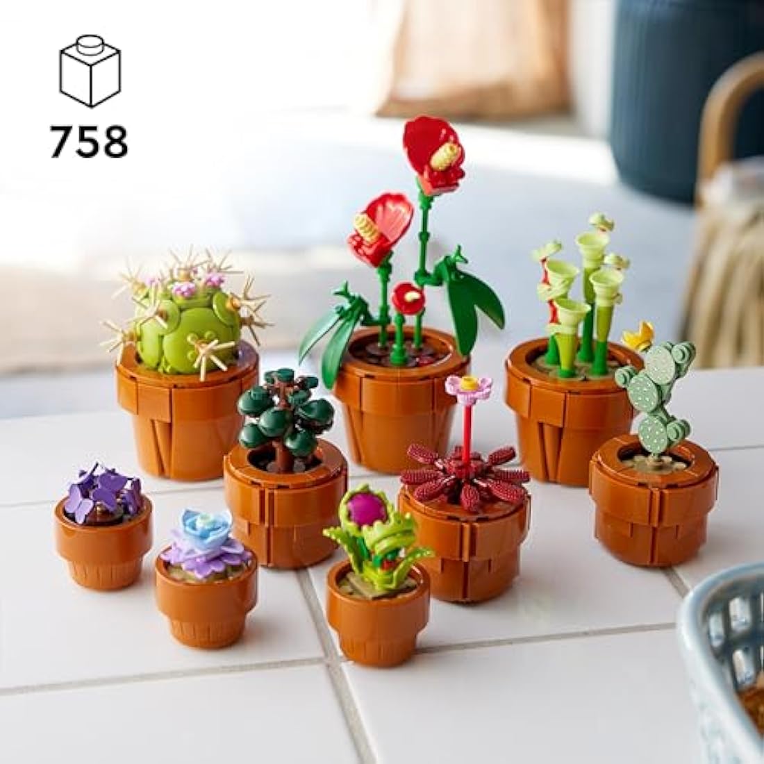 LEGO Botanicals Tiny Plants Set - Gifts for Mothers with 9 Potted Artificial Plants for Indoors incl. Faux Cactuses & Red Anthurium - House Warming Presents & Home Decor - 10329