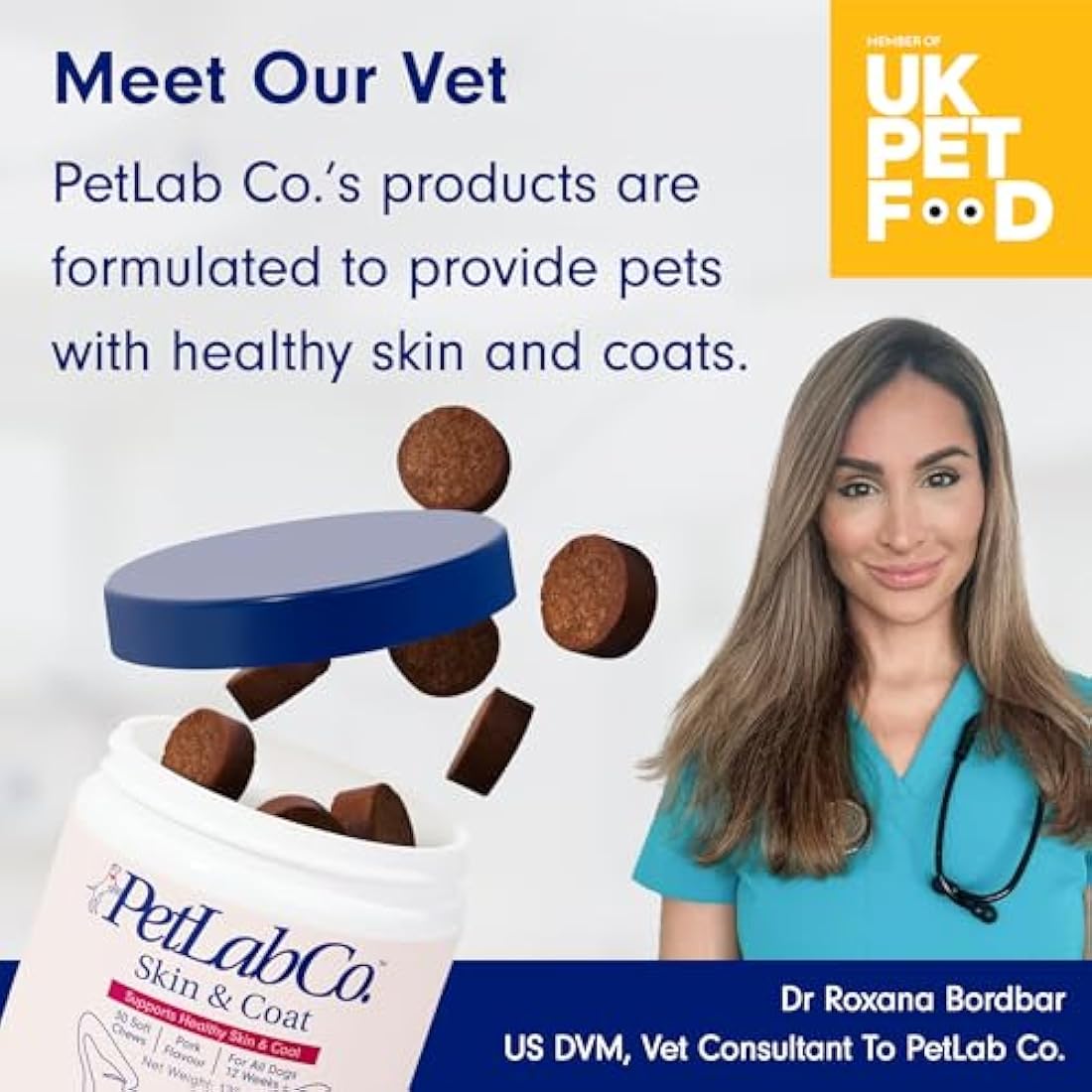 PetLab Co. Skin & Coat Chews - Support A Healthy, Comfortable Coat In Seconds A Day. Formulated With Beneficial Fatty Acids, Vitamins, Honey, & Turmeric To Optimize Skin and Coat Condition