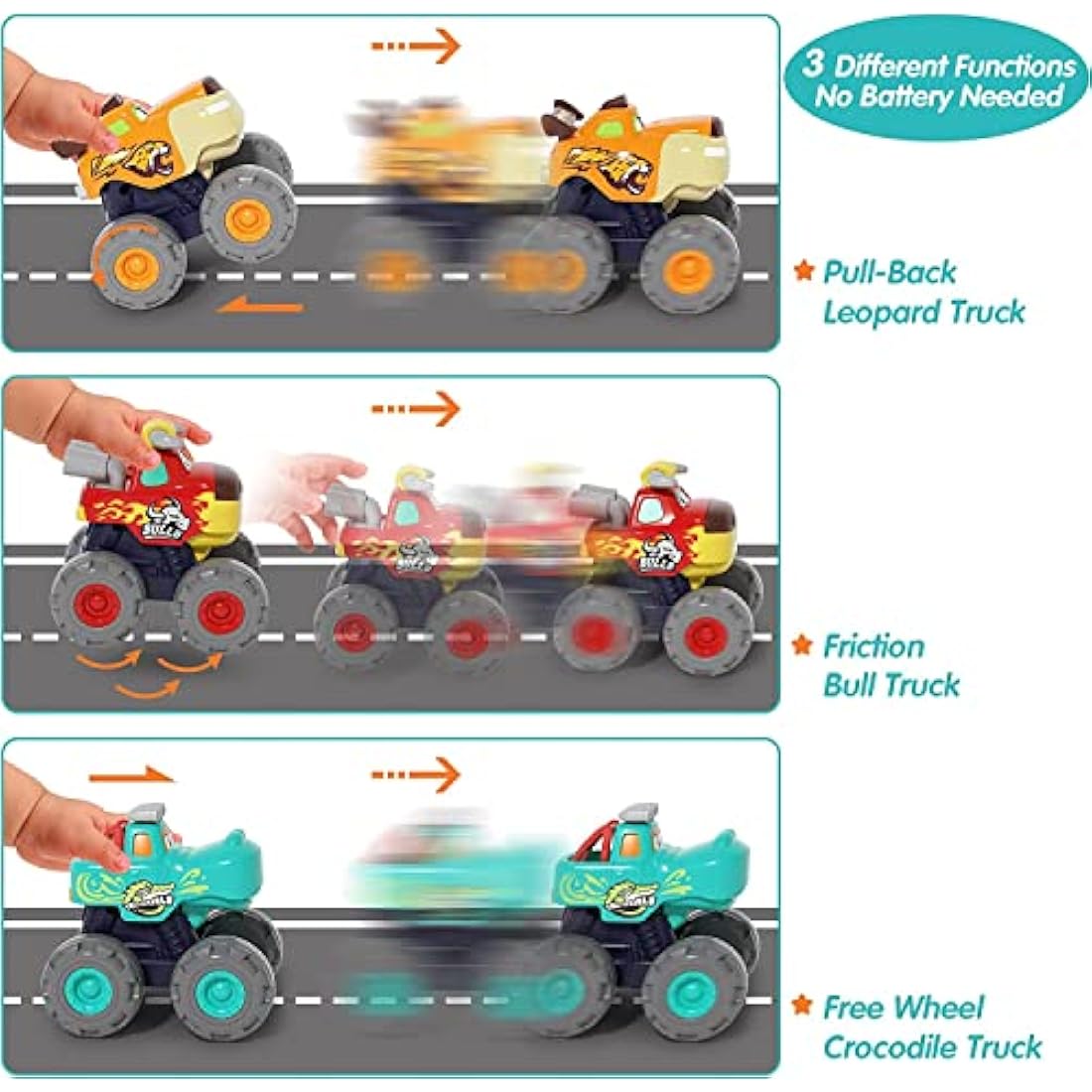 SunnyPal Toys for 1 Year Old Boys - 3 Pack Car Toys for 2 Year Old Boy, Monster Truck Toddler 1st Birthday Gifts for Boy