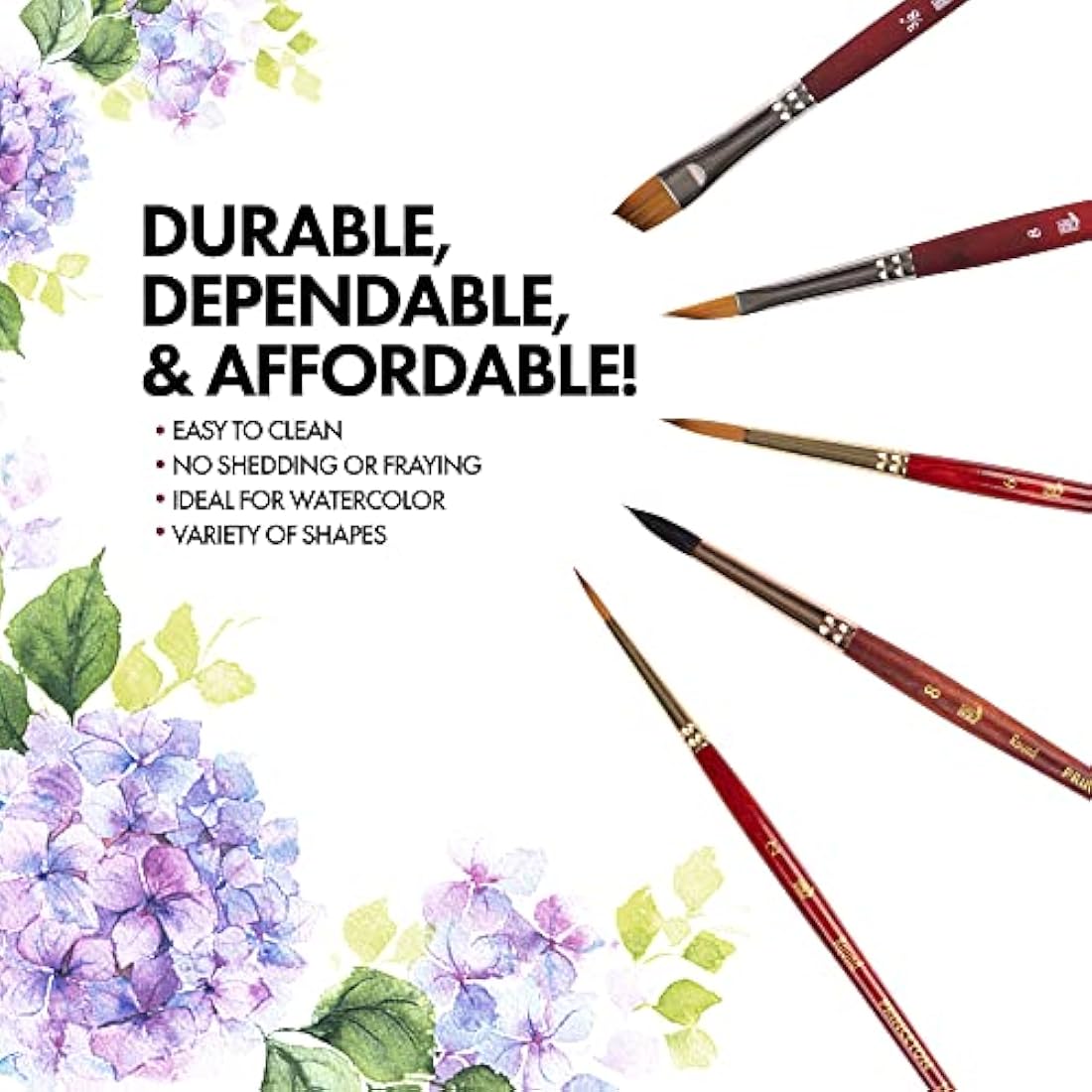 Princeton Watercolour Floral Set, 5 x Mixed Brushes, Watercolour, Short Handle, for Professionals & Students