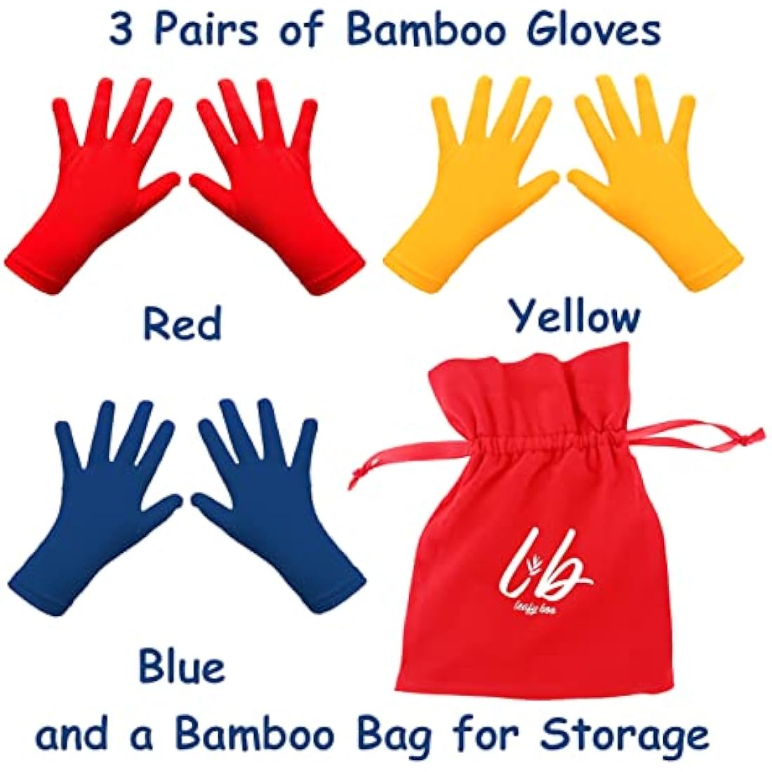 Bamboo Gloves for Eczema, Kids Age 6-8, Dry Hands, Moisturising Gloves for Children Overnight, 3 Pairs