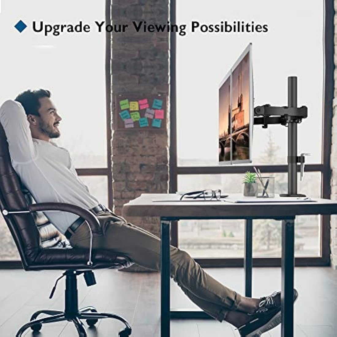 BONTEC Dual Monitor Stand, Adjustable Arm Desk Mount for 13-27 Inch Screens, VESA Mount, Full Motion Tilt & 360° Rotation, Max 10kg per Arm, Height Adjustable, Easy Install