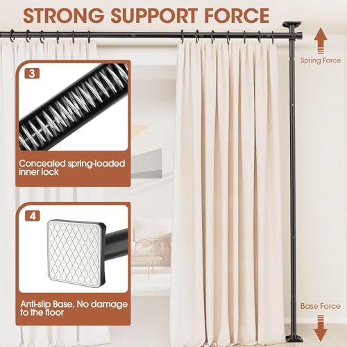 WELDUN Room Divider Curtain Rods, Floor Standing drapery rod, No Drill Damage Free Stand Alone Curtain Rods, Heavy Duty Vertical Tension Curtain