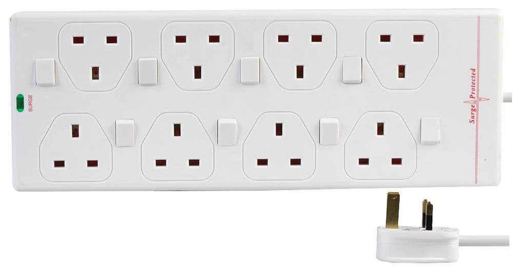 PRO ELEC 8-Outlet Surge Protector Extension Lead, 13A, 250V, 5m Cable, UK Plug Type G ? PELB1929