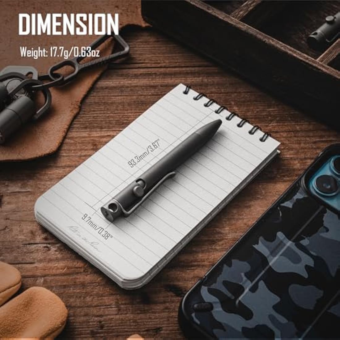 KeyUnity KP04 Titanium Alloy Ballpoint Pen with Clip, Retractable EDC Pocket Pen for Daily Use (Stonewashed)