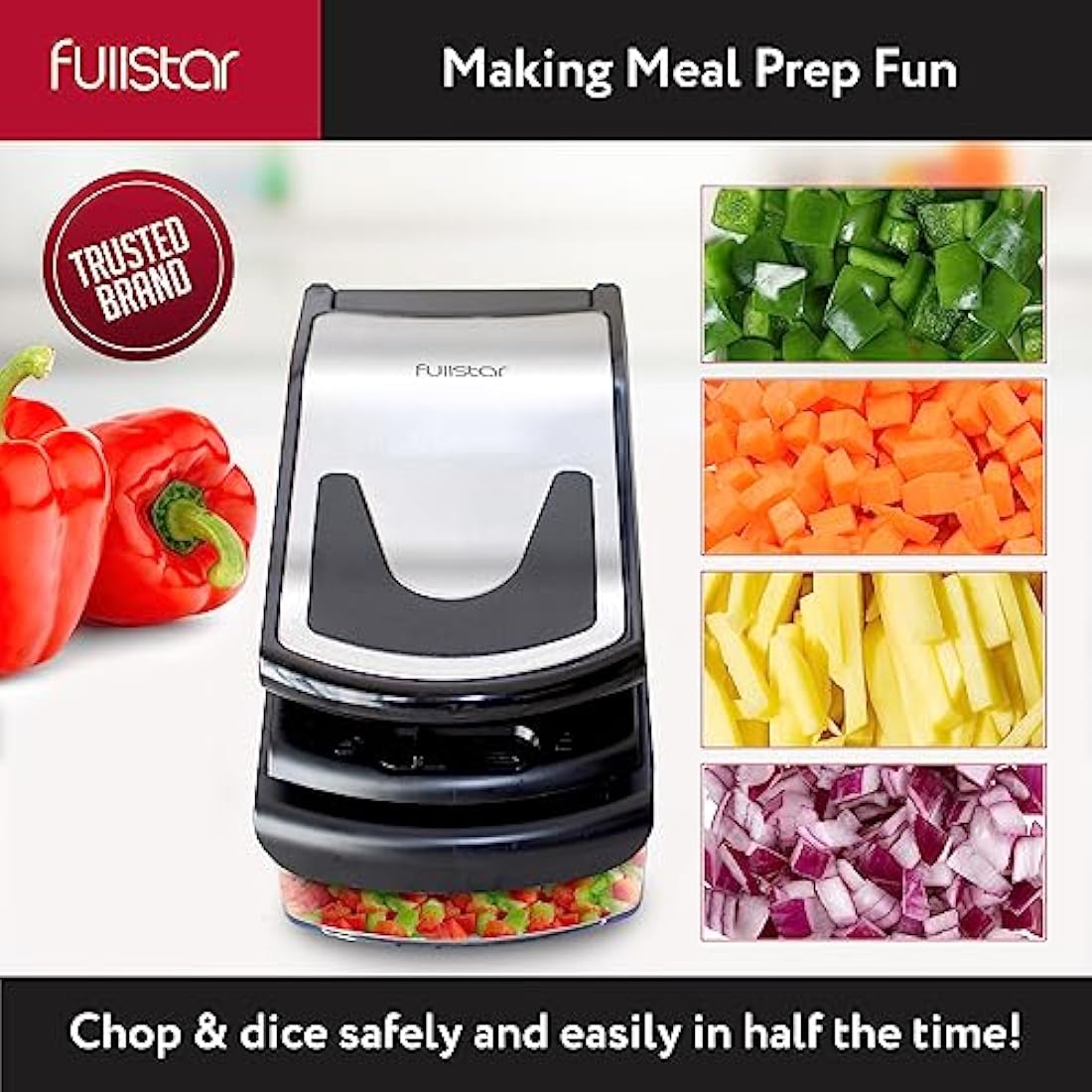 Vegetable Chopper Vegetable Cutter - Veggie Onion Salad Food Chopper Manual - Potato Chipper - Veg Chopper and Dicer - Kitchen Tools & Gadgets (7-in-1 Stainless Steel Black)