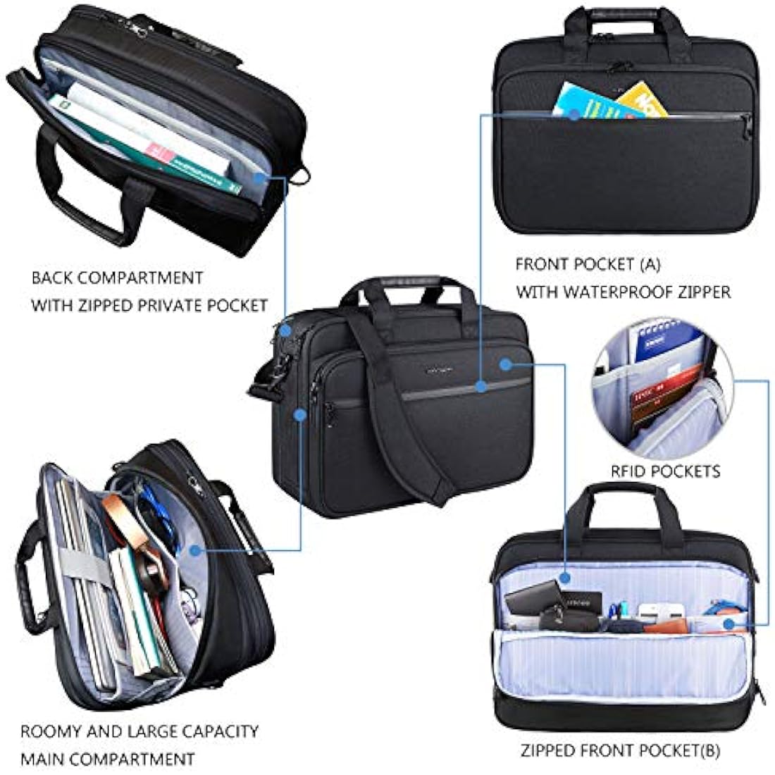 KROSER Laptop Bag Premium Laptop Briefcase Fits Up to 17.3 Inch Laptop Expandable Water-Repellent Shoulder Messenger Bag Computer Bag for Travel/Business/School/Men/Women-Black