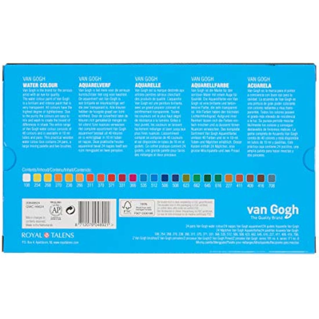Royal Talens - Van Gogh Water Colour - Wooden Box of 24 Paints with Brush