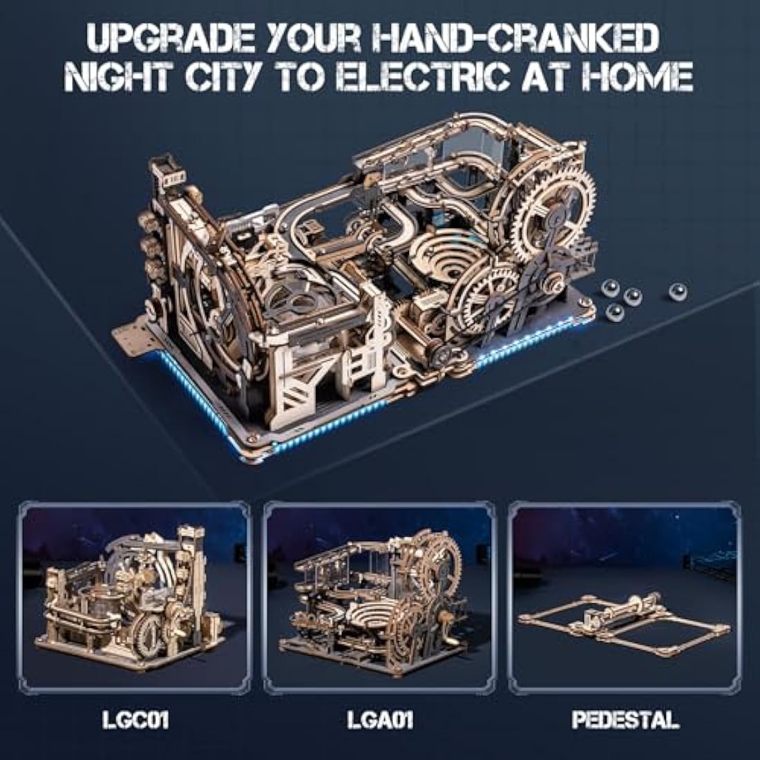 ROBOTIME Marble Run LGC01+LGA01+LG01 3-in-1 3D Puzzle Wooden Model Kits for Adults to Build, Gifts Adults Electric Craft Boys, LGX02 (=LGC01+LGA01+LG01)