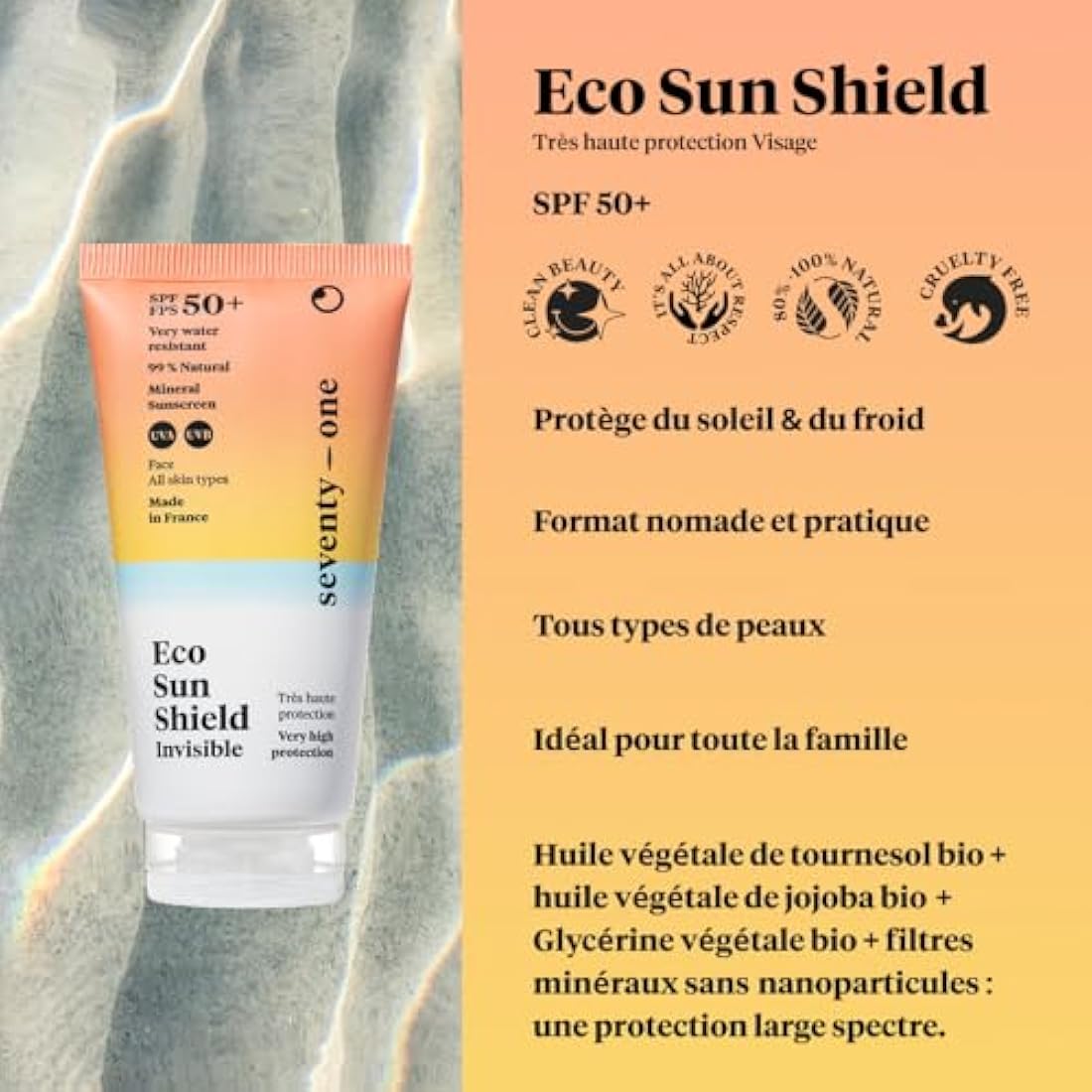 SeventyOne Percent | Eco Sun Invisible Spray SPF 50+ | Very High Sun Protection Body | UVA 25 | Vegan | Very Waterproof | 100% Mineral Filters - 99% Natural | Made in France | 100 ml