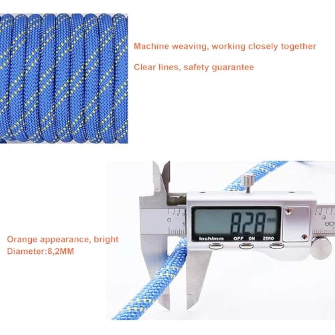 Gangying Climbing Rope 8mm Outdoor Static Rock Climbing Rope 30m High Strength Cord Safety Rope Braid Nylon Rope Escape Rope Fire Rescue Parachute Rope with 2 Carabiner
