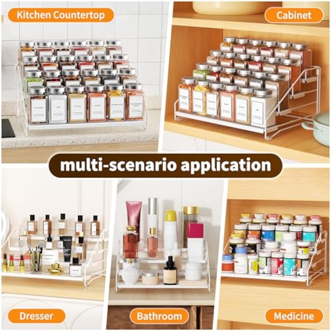 ZDDLOINP 4-Tier Spice Rack for inside cupboard, Kitchen Countertop Spice Rack, Depth Adjustable Spice Racks Organiser for Counter, Cupboard, Pantry White (1 Pack)
