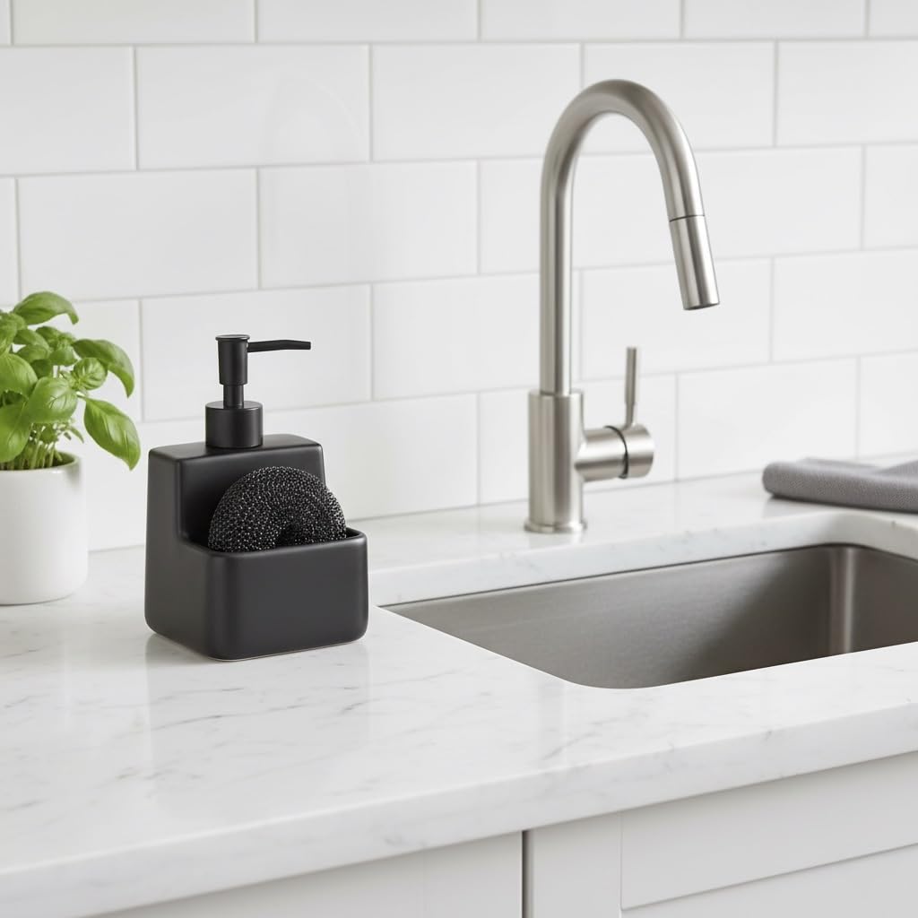 Soap Dispenser with Sponge Holder – Modern Design and Functionality for Your Kitchen – For Sink-For Pump with Sponge Holder
