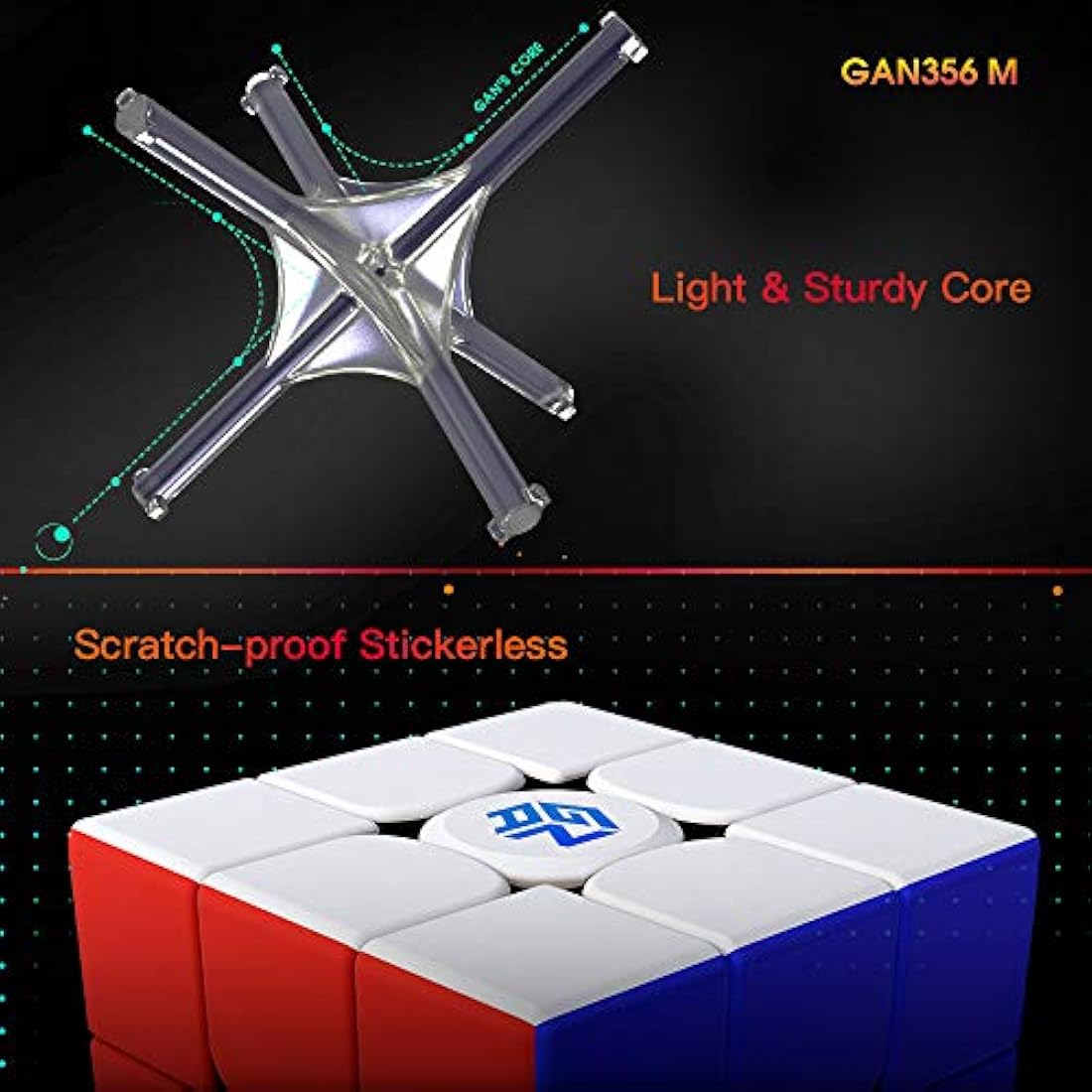 GAN 356 M, 3x3 Magnetic Speed Puzzle Cube Stickerless Gans 356M Cube (no Extra GES)