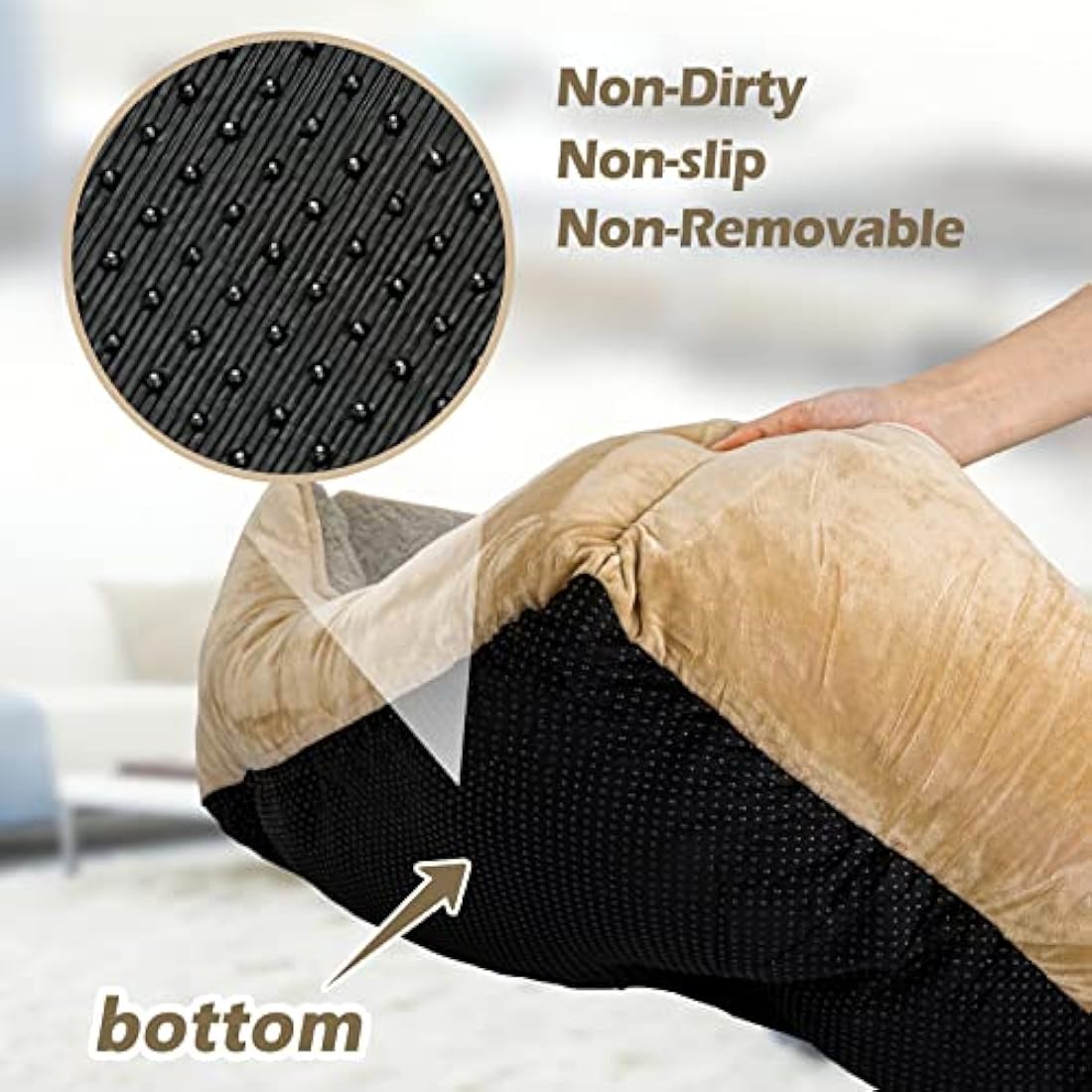 JOEJOY Dog Bed Large Washable - Calming Anti-Anxiety Rectangle Cat Bed with Soft Cosy Plush - Pet Bed Size Small | Medium | Large Mattress Mat For Dog, Beige
