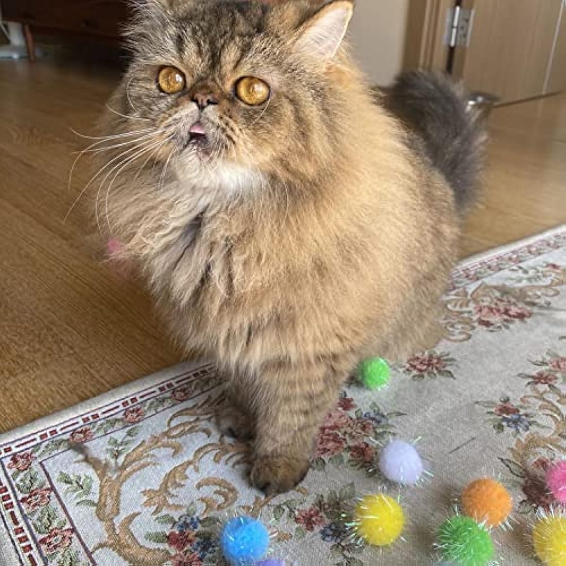 RIMOBUL 20PCS 1.5INCH Extra Large Cat's Favorite Chase Glitter Ball Toy Sparkle Pom Pom Balls