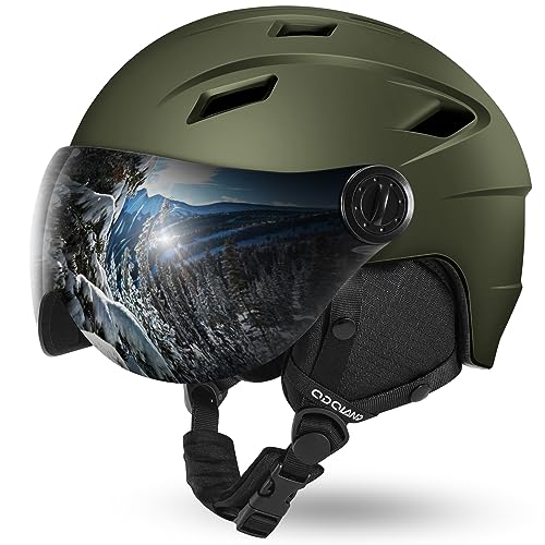 Odoland Ski Helmet with VLT 18% Lens Visor Great for Skiing, Light Weight and Adjustable Ventilation Advanced Competition Snow Helmet with Warm Fluffy