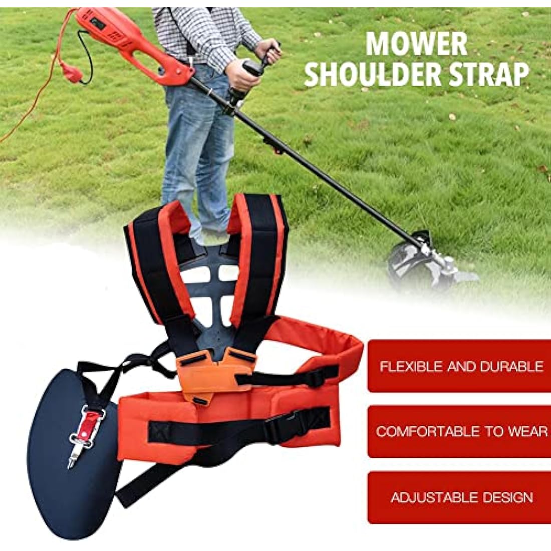 Universal Adjustable Strimmer Harness Padded Trimmer Shoulder Strap Comfort Double Shoulder Harness Strap Nylon Strimmer Lawn Mower Belt Mower Grass Trimmer for Brush Cutter Grass Garden Trimmer